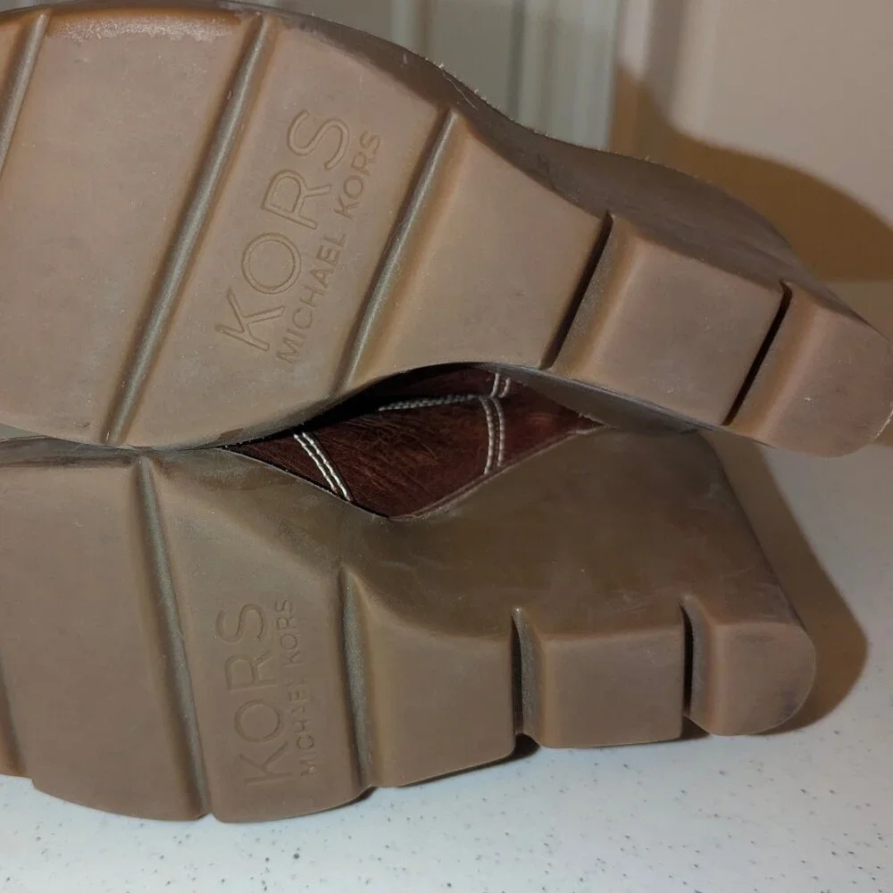 Michael Kors Vintage Leather Brown Wedge Pull On Boots Sz 7 - Picture 6 of 9